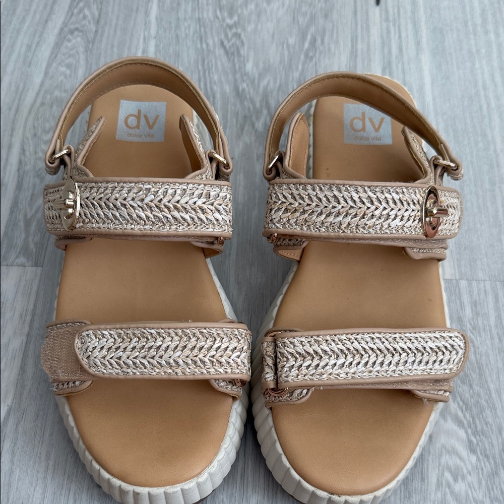 DV by Dolce Vita Metallic Rose Gold Braided Strap Sandals